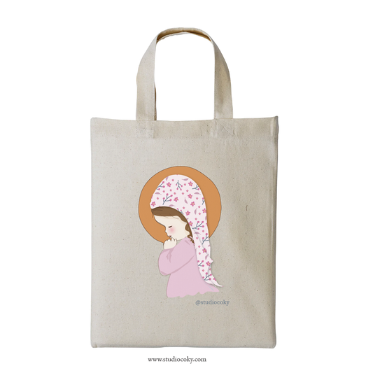 MINI BOLSA DE TELA VIRGENCITA FLORES ROSAS