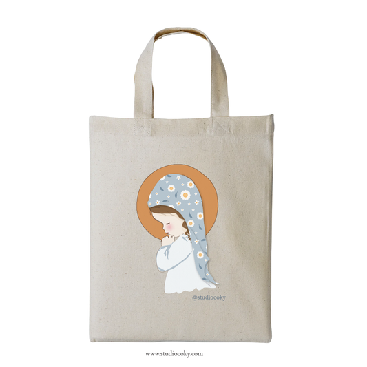 MINI BOLSA TELA VIRGENCITA MARGARITA AZUL